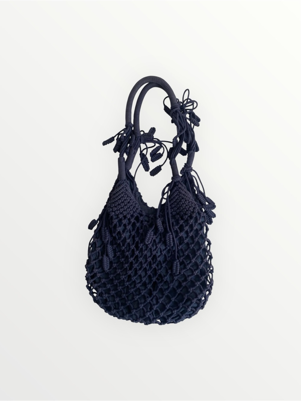 Monserat de Lucca Navy Knit Macrame Shoulder Tote Bag